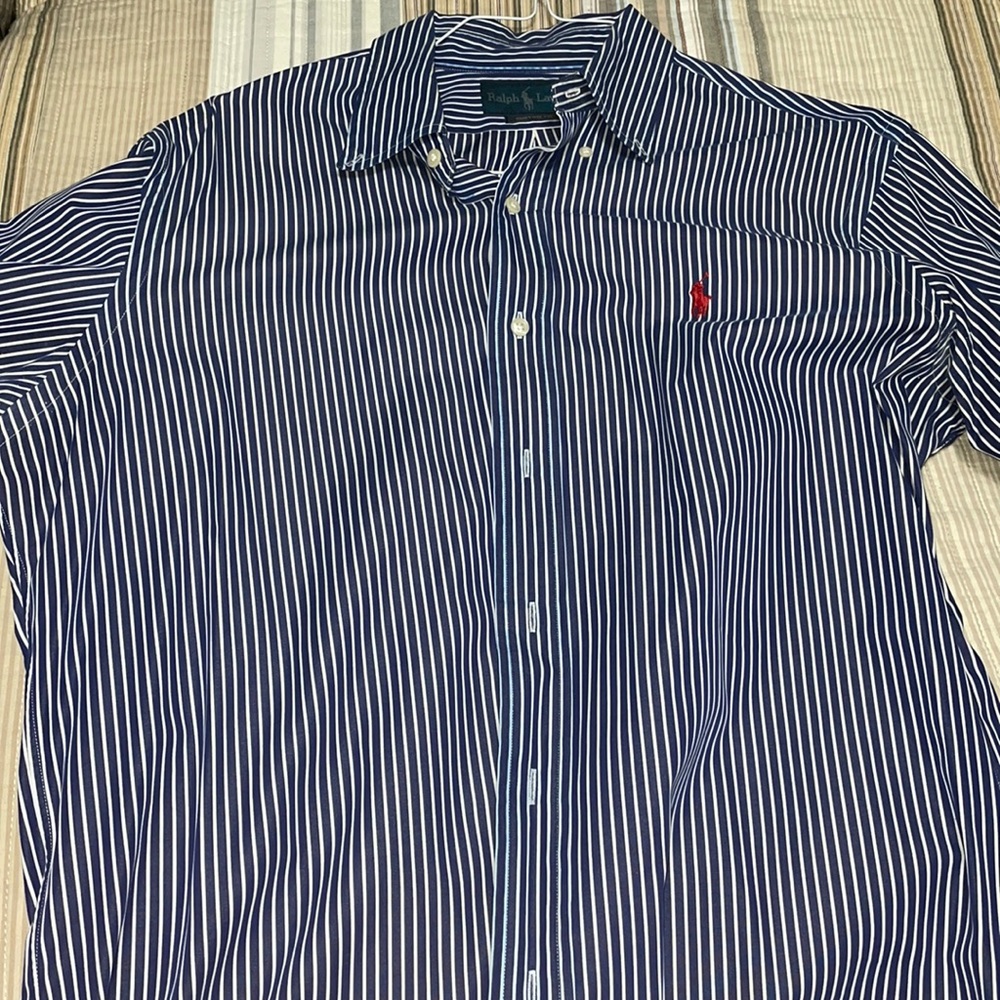 Lot of 4 Polo Ralph Lauren Button down long sleeve dress shirts All LARGE USED!!